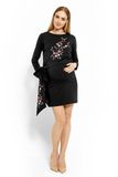 Be MaaMaa Elegantné tehotenské šaty, tunika s výšivkou a stuhou, XXL - bordo (dojčiace)