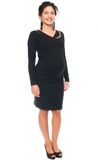 Be MaaMaa Elegantné tehotenské a dojčiace šaty s výšivkou - čierna, veľ. XL