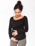 Be MaaMaa Tehotenské, dojčiace tričko / blúzka dlhý rukáv Siena - čierne, veľ. L