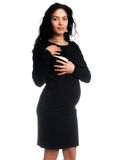 Be MaaMaa Tehotenské / dojčiace šaty z volánkom, dlhý rukáv - čierne, veľ. XL
