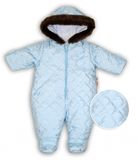 Kombinéza s kapucňou a kožušinkou Baby Nellys ®prošívaná, bez šlapie - sv. modrá, veľ. 98