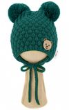 BABY NELLYS Zimná pletená čiapka Teddy Bear na zaväzovanie, zelená