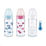 Sklenená dojčenská fľaša NUK First Choice s kontrolou teploty 240 ml modrá 