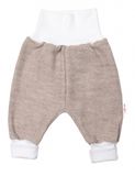 Baby Nellys 3-dielna súprava Hand made, pletený kabátik, kalhoty a topánky, béžová, veľ.68