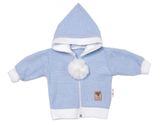 Baby Nellys 3-dielna súprava Hand made, pletený kabátik, kalhoty a topánočky, modrá