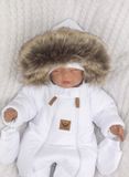 Z&amp;Z Zimná kombinéza s dvojitým zipsom, kapucňou a kožušinou + rukavičky, Angel - biela, 86