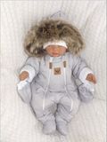 Z&amp;Z Zimná kombinéza s dvojitým zipsom, kapucňou a kožušinou + rukavičky, Angel - sivý