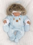 Z&amp;Z Zimná kombinéza s dvojitým zipsom, kapucňou a kožušinou + rukavičky, Angel - modrý, 68