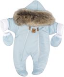 Z&amp;Z Zimná kombinéza s dvojitým zipsom, kapucňou a kožušinou + rukavičky, Angel - modrý, 68