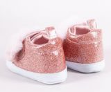 YO! Dojčenské topánky/capáčky lakovky Girl s kožušinou - ružový brokát