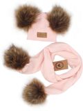 Z &amp; Z Zimná čiapka s brmbolcami z kožušinky a šálom 2v1, ružova, veľ. 68/80