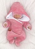 Z&amp;Z Zimný dojčenský velúrový overal s bavlnenou podšívkou - púdrová, veľ. 80