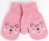 YO! Zimné dievčenské rukavičky so šnúrkou Medvídek - ružové, veľ. 110