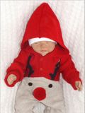 Z&amp;Z Detský pletený Vianočný overálek s kapucňou a gombíkmi Baby Sob, červený