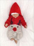 Z&amp;Z Detský pletený Vianočný overálek s kapucňou a gombíkmi Baby Sob, červený, veľ. 68