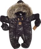 Zimná kombinéza s dvojitým zipsom, kapucňou a kožušinou+rukavičky, Z&amp;Z Angel,čierny,veľ.80