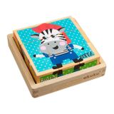 Skladacie edukačné drevené kocky v krabičke Akuku ZOO 9 ks podľa obrázku 