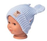 Pletená bavlněná čiapka s uškami, dvojvrstvová, Hand Made Baby Nellys, modrá, veľ. 68/74