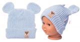 Pletená bavlněná čiapka s uškami, dvojvrstvová, Hand Made Baby Nellys, modrá, veľ. 68/74