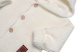 Elegantný pletený svetrík s gombíkmi a kapucňou s uškami Baby Nellys, ecru, veľ. 74