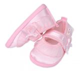 Dojčenské capáčky/topánočky s čipkou a mašľou, Baby Nellys, ružové, veľ. 62/68, 11,5 cm