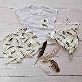 Mušelínové tričko, kraťasy + šatka, 3D sada, Pierka Z&amp;Z, biela/smotana