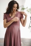 Tehotenské a dojčiace šaty Mommy Chic milk &amp; love ružovo hnedá podľa obrázku M