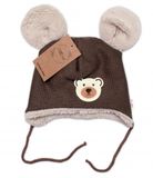 Pletená zimná čiapka s kožúškom a šatkou Teddy Bear, Baby Nellys, hnedá, veľ. 80/86