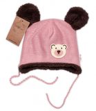 Pletená zimná čiapka s kožúškom a šatkou Teddy Bear, Baby Nellys, ružová, veľ. 68/74