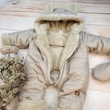 Zimná prešívaná kombinéza s kožúškom a kapucňou + rukavičky + topánočky, Z&amp;Z - béžová