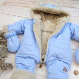 Zimná prešívaná kombinéza s kožúškom a kapucňou + rukavičky + topánočky, Z&amp;Z - modrá, 62