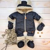 Zimná prešívaná kombinéza s kožúškom a kapucňou + rukavičky + topánočky, Z&amp;Z - čierna, 62