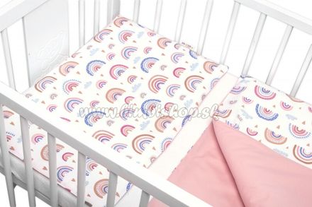 Baby Nellys 2-dielne bavlnené obliečky - Dúha, pastelová s potlačou/púdrová, 135x100 cm