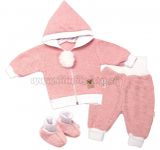 Baby Nellys 3-dielna súprava Hand made, pletený kabátik, kalhoty a topánočky, ružová