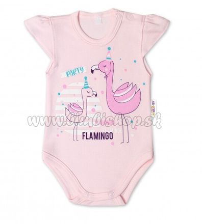 Baby Nellys Bavlnené dojčenské body, kr. rukáv, Flamingo - sv. růžové