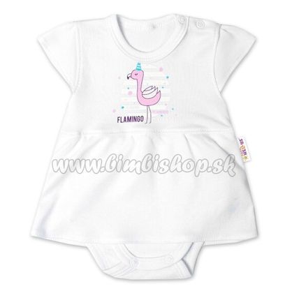 Baby Nellys Bavlnené dojčenské sukničkobody, kr. rukáv, Flamingo - biele, veľ. 86