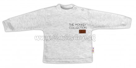 Baby Nellys Bavlnené tričko dlhý rukáv Monkey - sv. sivý melírek, vel. 74