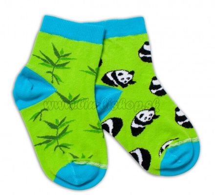 Baby Nellys Bavlnené veselé ponožky  Panda - zelené, veľ. 122/128