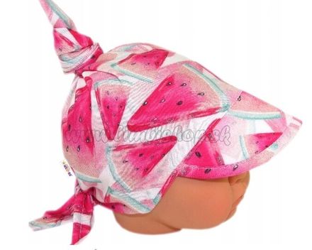 Baby Nellys Detský sieťkovaný šatok so šiltom na zaväzovanie, melón - růžová
