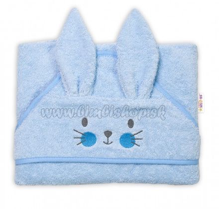 Froté osuška s kapucňou 80 x 80 cm Bunny - modrá, Baby Nellys 