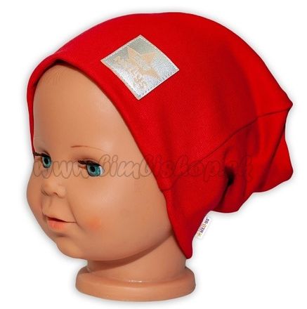 Detská funkčná čiapka s dvojitým lemom - červená, vel. 110