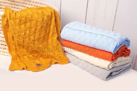 Luxusná bavlnená pletená deka, dečka CUBE, 80 x 100 cm - horčicová