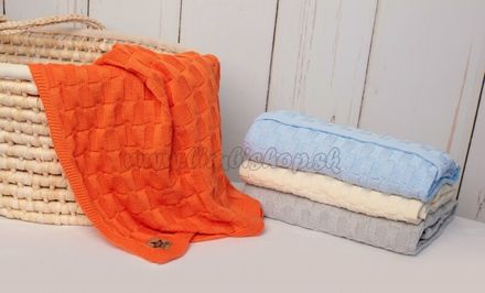 Luxusná bavlnená pletená deka, dečka CUBE, 80 x 100 cm - orange