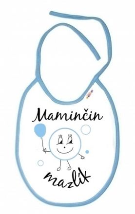 Baby Nellys Nepremokavý podbradník Maminčin mazlík, 24 x 27 cm - biely s modrým lemom