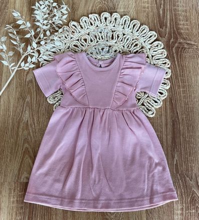 Bavlnené šaty s riasením, kr. rukáv, Puntík, Mamatti, ružová, veľ. 80/86