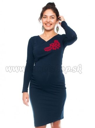 Be MaaMaa Bavlněné tehotenské a dojčiace šaty s potiskom Kvetin, granát, veľ. M