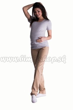 Be MaaMaa Bavlnené, tehotenské nohavice s regulovateľným pásom - béžové, vel. XXXL