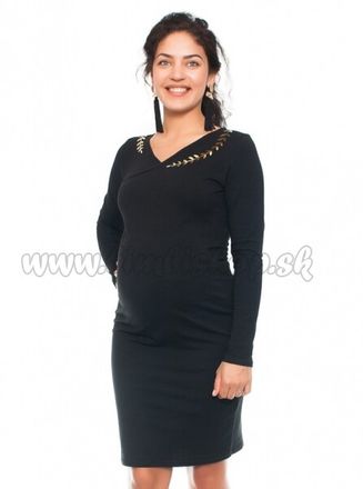 Be MaaMaa Elegantné tehotenské a dojčiace šaty s výšivkou - čierna, veľ. L
