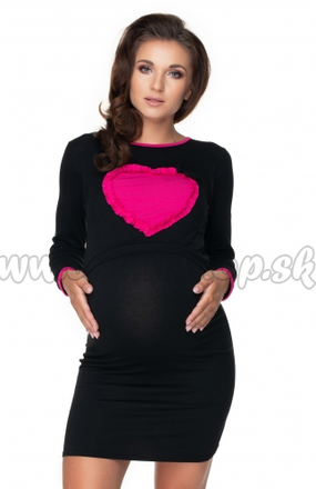 Tehotenská, dojčiaca nočná košeľa srdce, dl. rukáv - čierna, veľ. XXL, Be MaaMaa