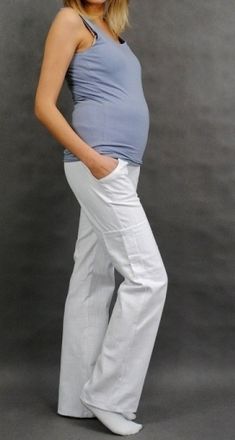 Be MaaMaa Tehotenské nohavice s bočnou vreckom - biela